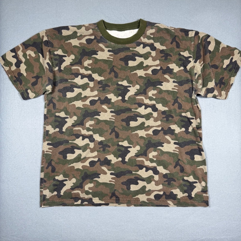 Camo T-Shirt Men XL Green Woodland Camouflage Short Sleeve Military Tactical Tee